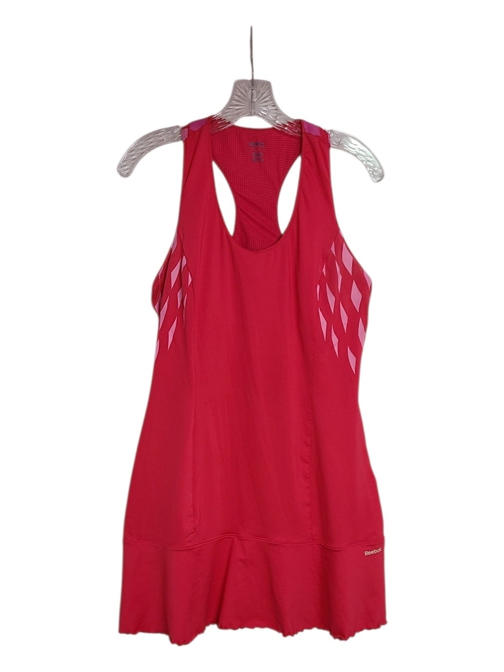Reebok PlayDry Tennis Dress Pink Coral Geometric Racerback Built In Bra L
